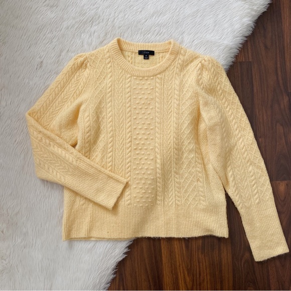 J. Crew Stretch Wool Cable-knit Crewneck Sweater in Yellow - Picture 2 of 7